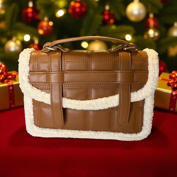 Antik Kraft Handbags - Antik Kraft Tan Crossbody Bag with Shearling Trim
